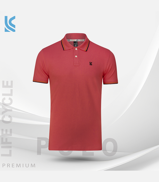 Coral Color Cotton Short Sleeve Mens Polo Shirt