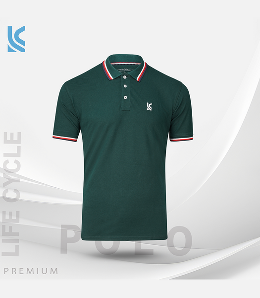 Green Color Cotton Short Sleeve Mens Polo Shirt