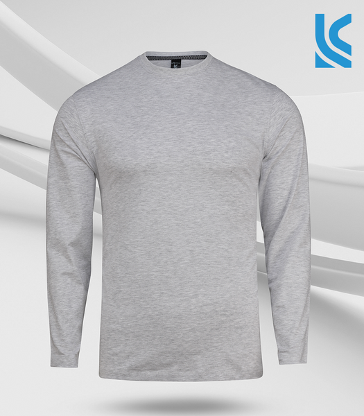 Grey melange Color Cotton Basic Long Sleeve Men's S-Shirt