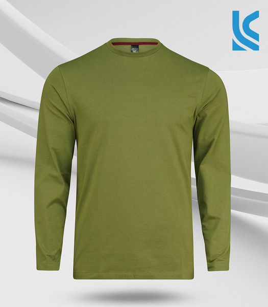 Olive Color Cotton Basic Long Sleeve Men's S-Shirt