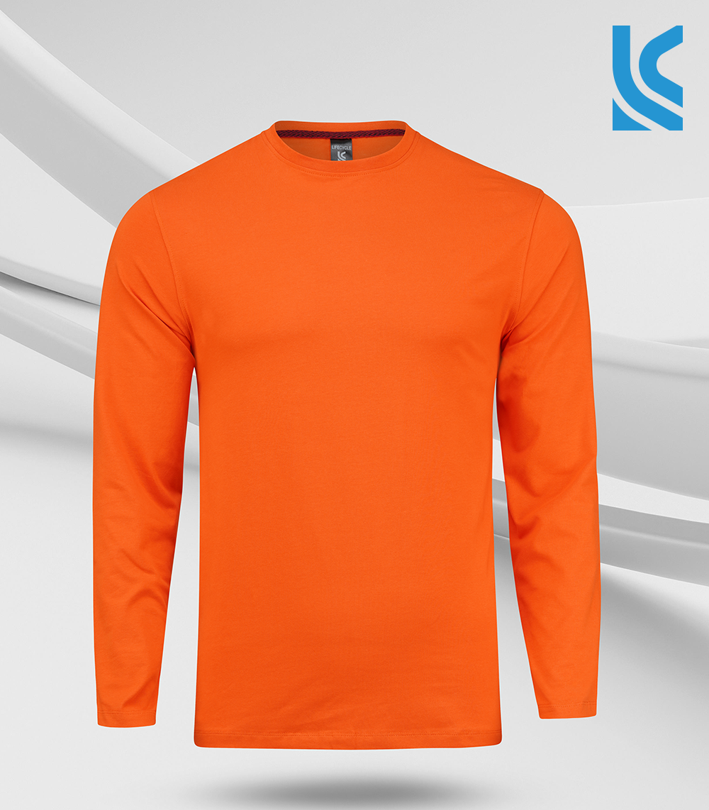 Orange Color Cotton Basic Long Sleeve Men s S Shirt