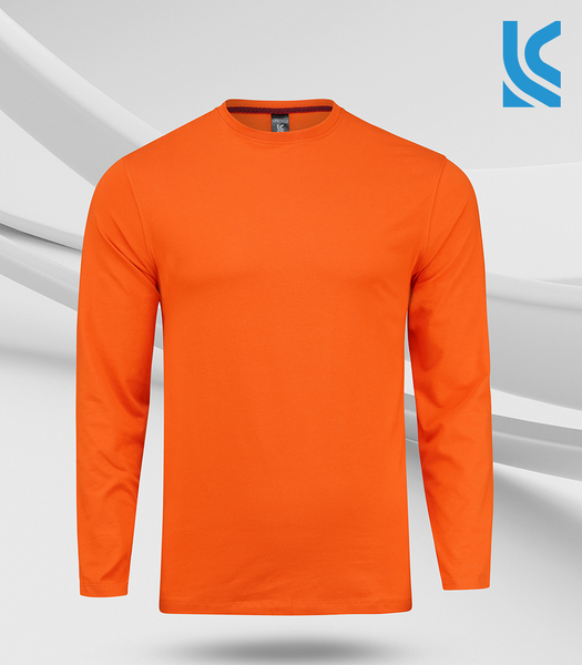 Orange Color Cotton Basic Long Sleeve Men's S-Shirt