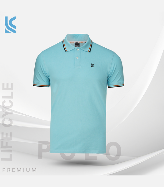 Sky Blue Color Cotton Short Sleeve Mens Polo Shirt