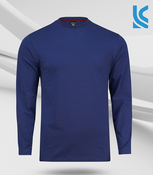 Navy Blue Color Cotton Basic Long Sleeve Men's S-Shirt